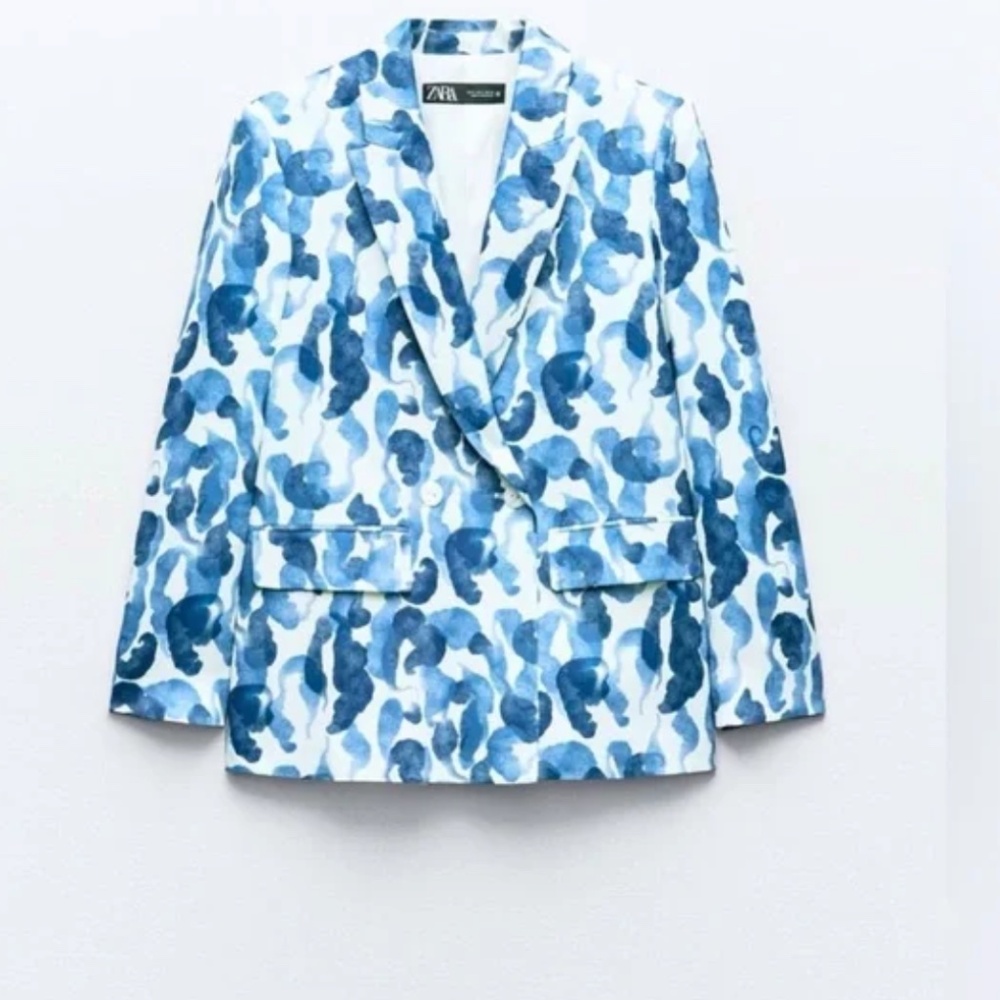Zara Satin Effect printed double breasted blazer / small